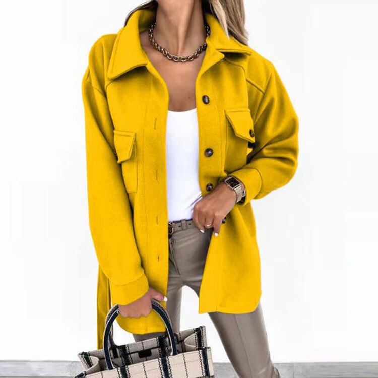 Stylish Wool-Look Jacket for Women - Sophie-Yellow-S-The Livary