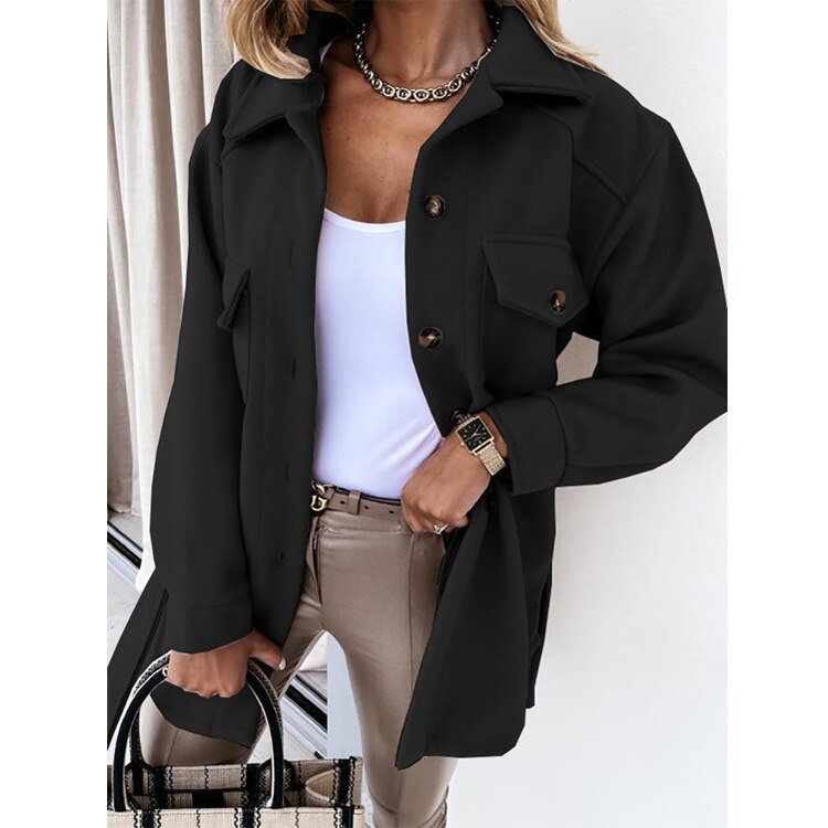 Stylish Wool-Look Jacket for Women - Sophie-Black-S-The Livary