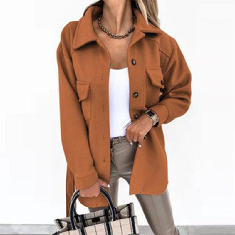 Stylish Wool-Look Jacket for Women - Sophie-Orange-S-The Livary