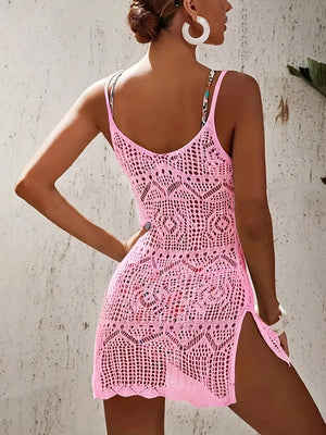 Damen Häkel Mini-Kleid – Offenes Netz, Spaghettiträger, Schlitz-82580-ef9da4dc-6c03-49a8-b9f7-6ffcd3403ae9