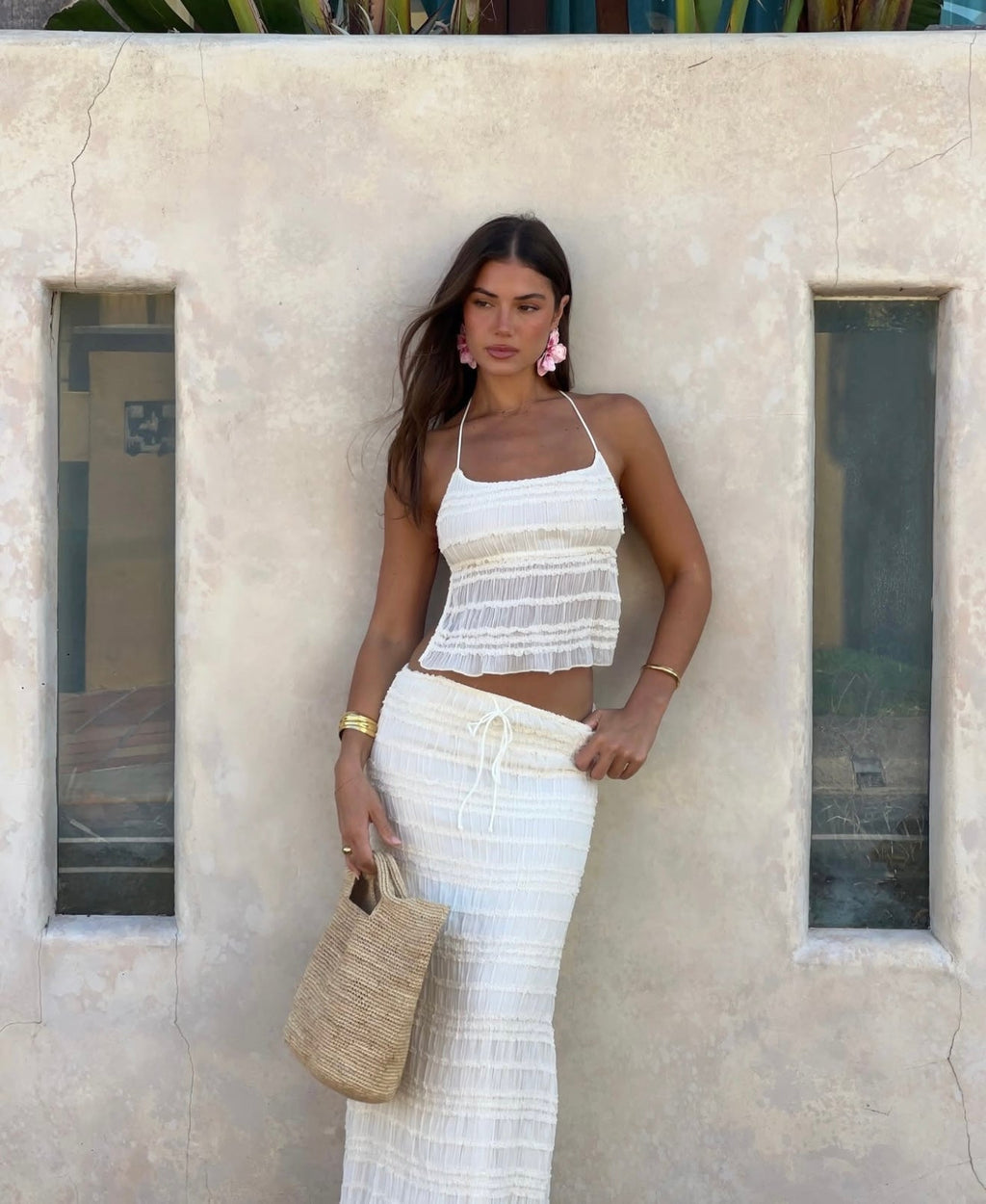 Damen Zweiteiler – Gerafftes Halter-Top, Midirock mit Tunnelzug, Strukturiert-83709-f05de6ed-c464-4d2c-a79d-a1fc4ee8847f