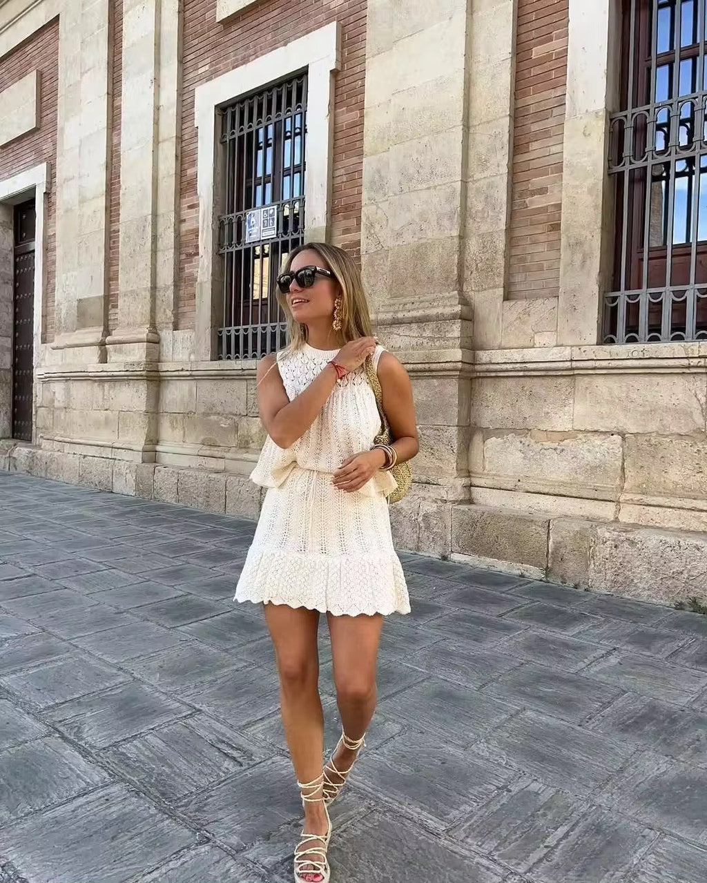 Gestricktes zweiteiliges Set mit A-Linien Rock