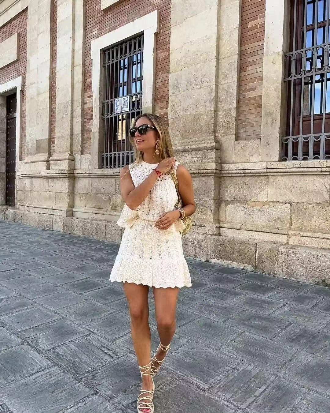 Gestricktes zweiteiliges Set mit A-Linien Rock