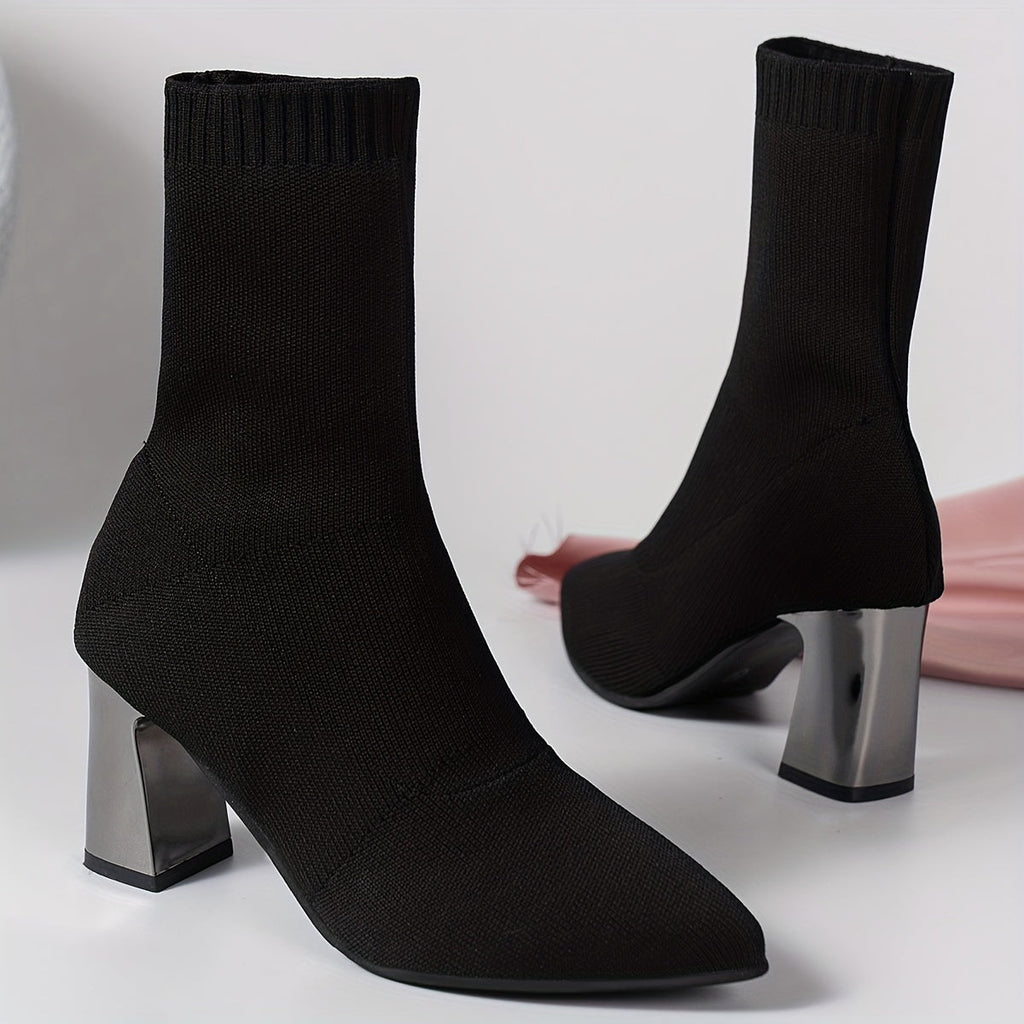 Elegante Strick-Ankle Boots mit Absatz