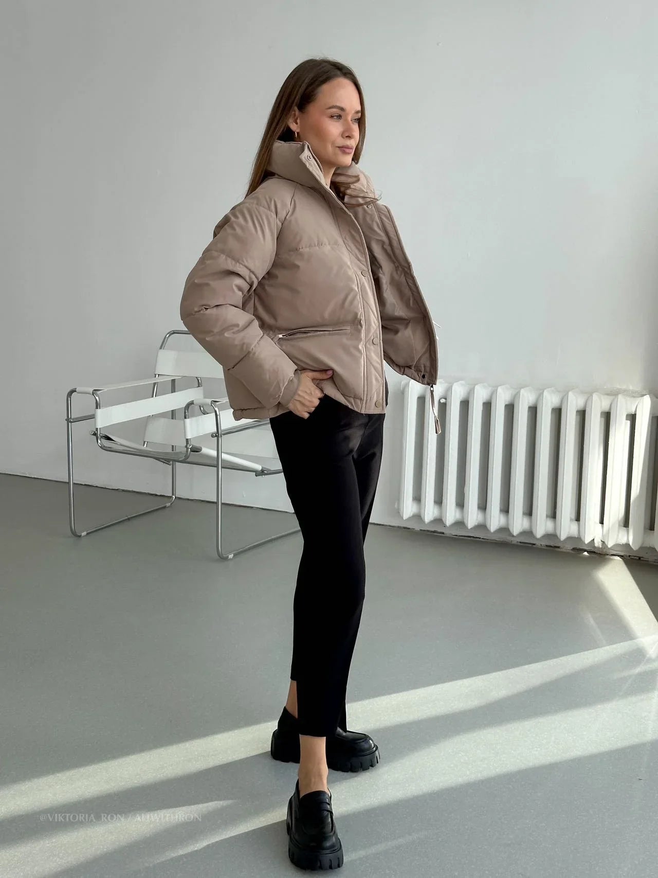 Damen Kurze Pufferjacke – Gesteppt, Wasserabweisend, Hoher Kragen, Polyester, Casual Chic-65207-faa44620-048d-4ed9-8a09-937f3c1b9151