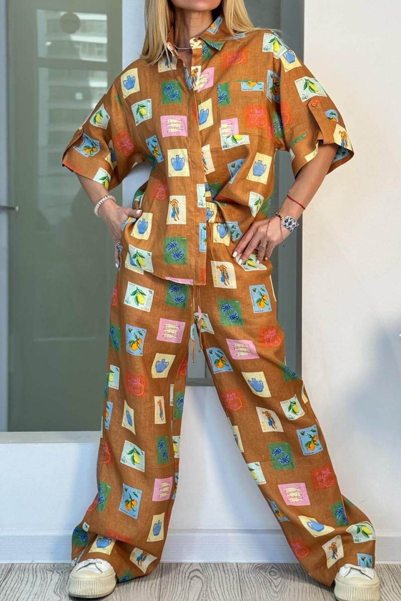 Gemusterter Anzug mit weitem Bein