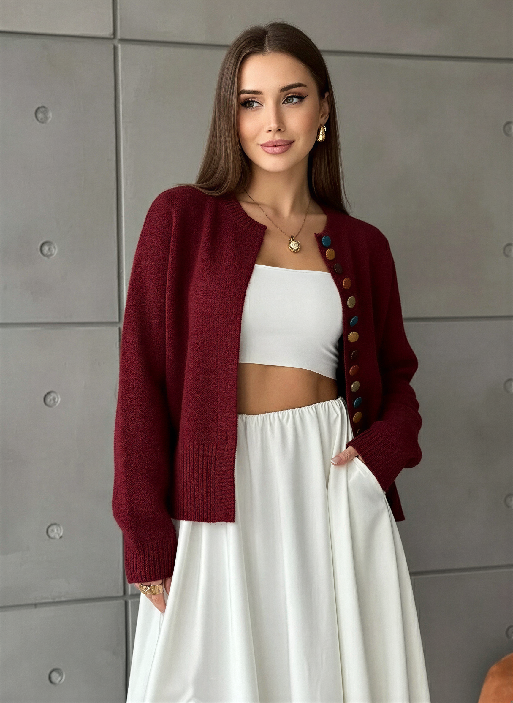 Strickcardigan | Bunte Knöpfe | Lässiger Komfort